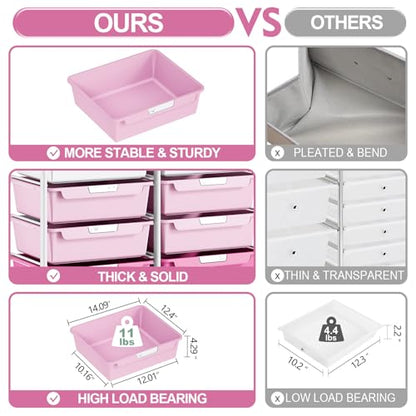 10 Drawers Rolling Cart with Wooden Tabletop, Utility Storage Cart with Wheels, Art Supply Craft Organizer on Wheel with Metal Frame & Handles for Home Office School,Pink - color: Pink