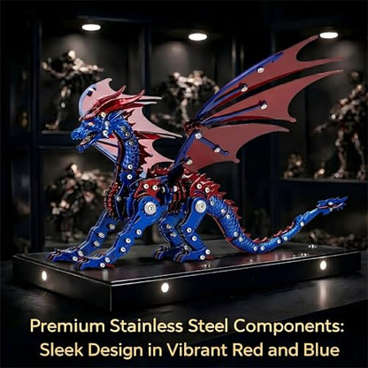 3D Metal Puzzles for Adults, Mechanical Dragon Model Kit - color: Pterosaur-blue