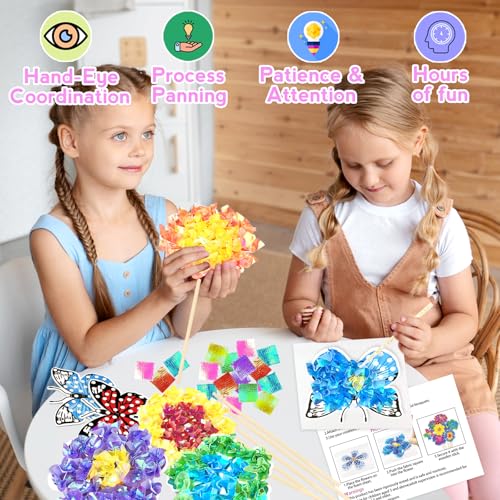 KIFHCMPR Poke in Fun Art Flower Bouquet Craft Kits for Kids,with 10 Flowers & 2 Butterflies,Arts and Crafts,Mess-Free Craft,DIY Art Activity Birthday Gifts Ideas for Girls & Boys Ages 4-10+ - style: Flower Bouquet