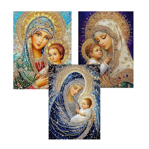 3 Pack Virgin Mary Diamond Art kits for Adults Beginners 12x 16 Inch - color: KM09+KM10+KM11-1
