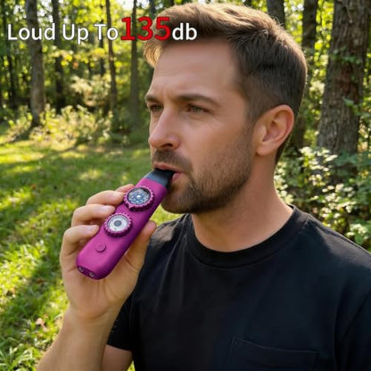 Multifunctional Survival Emergency Whistle for with Compass Hiking Survival, Thermometer & Neck Lanyard | Emergency Safety Gear for Hiking, Camping, Kayaking, Boating, Climbing - color: rose purple2pcs
