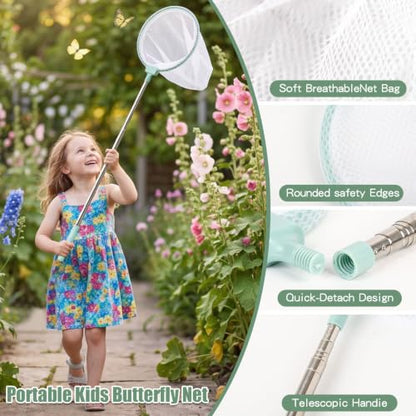 Wooden Bug Catcher Kit for Kids 3+, Bug Catching & Outdoor Explorer Kit | Wooden Insect Cage, Safe, Extendable Butterfly Net, Carry Bag, Catch & Release Adventure Set for Backyard & Camping