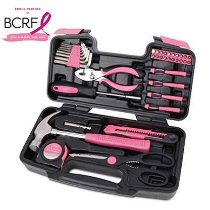 Apollo Tools 39 Piece General Household Tool Set, Pink DT9706P - color: Pink, size: 39-Piece (with Slip Joint Pliers + Scissors)