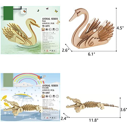3D Wooden Wild Animal Puzzle - 6 Piece Set Wood Wild Animals Skeleton Assembly Model Kits - Wooden Crafts DIY Brain Teaser Puzzle - STEM 3D Puzzle Gifts for Adults & Teens - color: Wild Animals