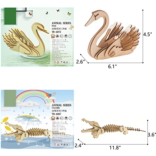 3D Wooden Wild Animal Puzzle - 6 Piece Set Wood Wild Animals Skeleton Assembly Model Kits - Wooden Crafts DIY Brain Teaser Puzzle - STEM 3D Puzzle Gifts for Adults & Teens - color: Wild Animals