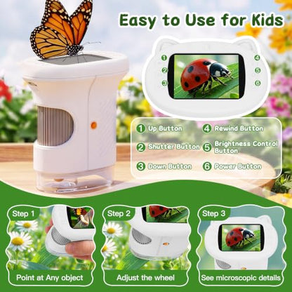 SEEKID Kids Microscope,1000X Handheld Digital Microscope (White) - color: White