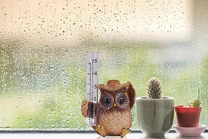 Rain Gauge with Owl Figurine Rain Collector Decorative Outdoor Owl Statue Decor Garden Statue, Weather Rainfall Gauge Analysis for Garden, Deck, Patio & Lawn