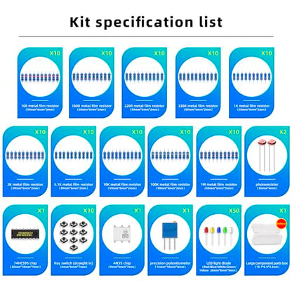 Electronics Component Kit，37 Values Total 480 Pcs Electronic Component Assortment Kit with Power Supply Module 830 tie-Points Breadboard Compatible with Arduino