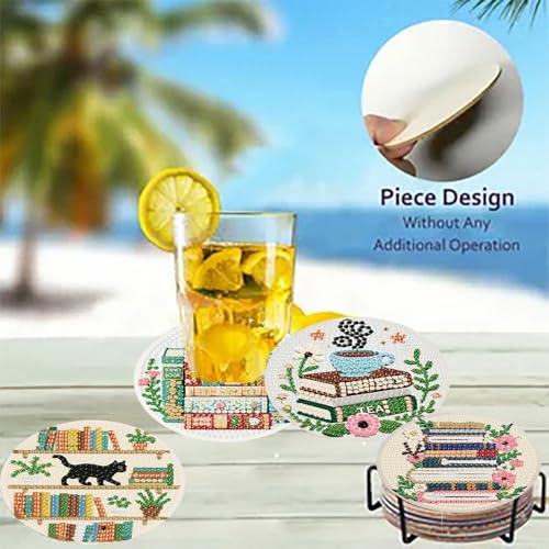 8 Pack Bookshelf Diamond Art Coasters,Diamond Painting Coasters Kits - color: Books Coasters