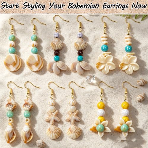 DIY Bead Kit for Jewelry Making, 8MM Two-Tone Acrylic Beads Ocean & Bohemian Style Faux Turquoise Bead White Crack Bead for Summer Beach Necklace Earring Bracelet Craft DIY Accessory (Camel+Blue) - color: Camel+Blue