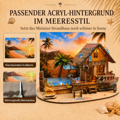 LED 3D Wooden Puzzle for Adults, DIY Miniature Hawaiian Beach House,Decor