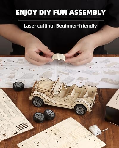 3D Wooden Puzzles for Adults, Pull Back Vintage Car Building Kits