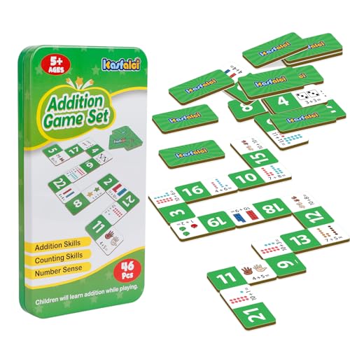 Kasfalci Addition Dominoes Set,Math Games for Kids,Math Manipulatives,Counting Toys,Learning Games,Preschool Learning Activities,Homeschool Supplies,Kindergarten Classroom Must Haves,1st 2nd 3rd Grade - color: Green