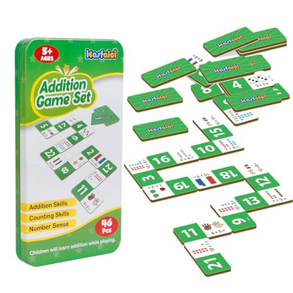 Kasfalci Addition Dominoes Set,Math Games for Kids,Math Manipulatives,Counting Toys,Learning Games,Preschool Learning Activities,Homeschool Supplies,Kindergarten Classroom Must Haves,1st 2nd 3rd Grade - color: Green