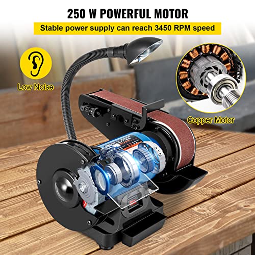VEVOR 2IN1 2" Belt Grinder for Knife Making, 6" Belt Sander, 3450RPM Belt and Disc Bench Sander 90° Belt Holder with Sturdy Base and LED Working Lamp - size: 6" Grinder & 2" x 28" Belt Sander Combo