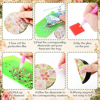 Zonon 12 Pcs Boho Floral Diamond Art Magnet Kits for Fridge - color: Boho, style: Floral