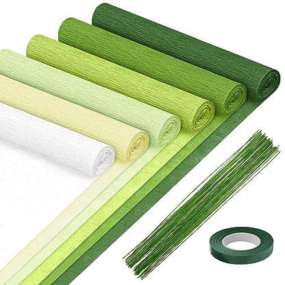 Mlurcu Crepe Paper - 6 Rolls Green Crepe Streamers, 10 Inch Wide, DIY Flower Crafts Kit for Wedding & Festival Parties - color: 6 Rolls Green Series