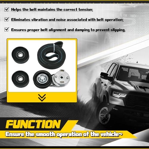 38382 Drive Belt Tensioner Pulley and Serpentine Belt Assembly Kit Fit for Dodge Ram 1500/2500/3500 5.7L V8 2003-2008 Replace # 53032130AA 53032130AC 38058 7PK2570 - size: 90K-38382