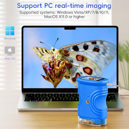Temodu Kids Microscope 2.0" Screen 1000X Digital Microscope for Kids, Mini Pocket Handheld Microscopes for Children Birthday Festival Gift, Science Education Fun Toys for Boys Girls Ages 4-12 (Blue) - color: Blue