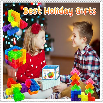 Kids Magnetic Building Blocks Magic Magnetic 3D Puzzle Cubes Set of 14 Multi Shapes with 108 Guide Cards, Parent-Child Interactive Children's Educational Toys - color: 14color