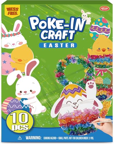ATFUNSHOP 10 Packs Poke in Crafts Art Easter Basket Stuffers, Mess Free Kids Paper Activites, Easter Gifts for Boys and Girls 4 5 6 7 8 9 Years Old, DIY Eggs & Bunny Toys - color: 4. Easter