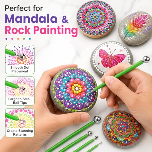 ABenkle 10Pcs Dotting Tools Ball Styluses for Rock Painting, Pottery Clay Modeling Embossing Art Mandala - color: Green
