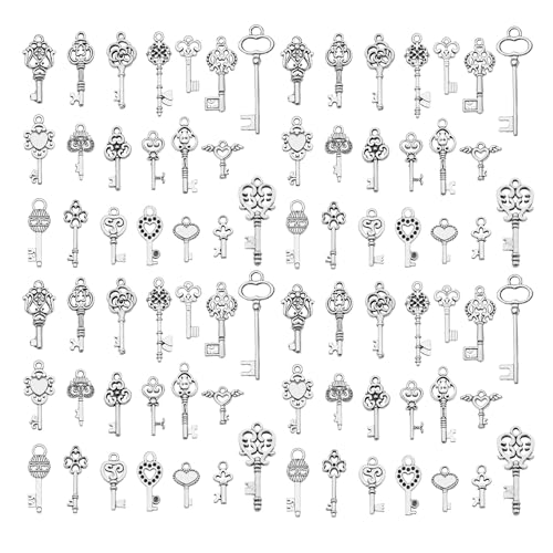 WOCRAFT 60pcs Antique Silver Small Key Charms Bracelet Charms for Jewelry Making Sets DIY Necklace Bracelet Keychain Crafting Charms Kit Craft Supplies (SN26) - color: Antique Silver, size: Small Key Charms