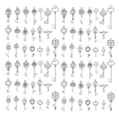 WOCRAFT 60pcs Antique Silver Small Key Charms Bracelet Charms for Jewelry Making Sets DIY Necklace Bracelet Keychain Crafting Charms Kit Craft Supplies (SN26) - color: Antique Silver, size: Small Key Charms
