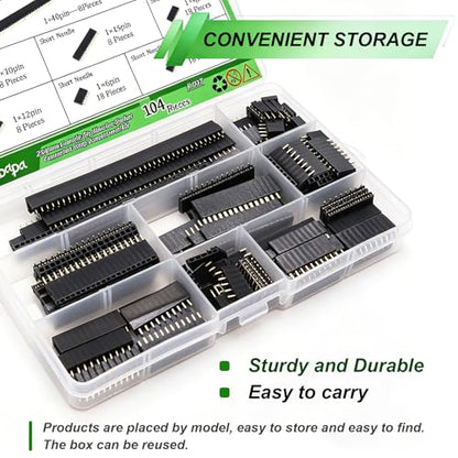 104PCS 2.54mm Male and Female Pin Header Connector Assortment Kit - size: 104pcs-Female Pin Header Connector
