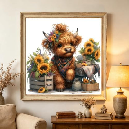 5D Cute Highland Cow Diamond Art kits for Adults Beginners 13.8x13.8inch - color: KM1328-1