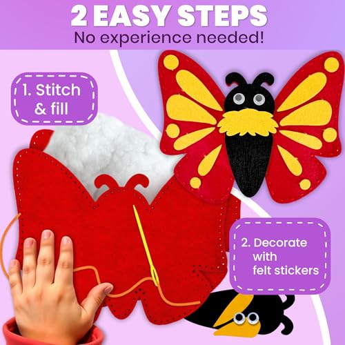 Sewing Kit for Kids Ages 4-8 - 12 Beginner DIY Kids Sewing Crafts Ages 5-8 - color: 3.0 Bugs