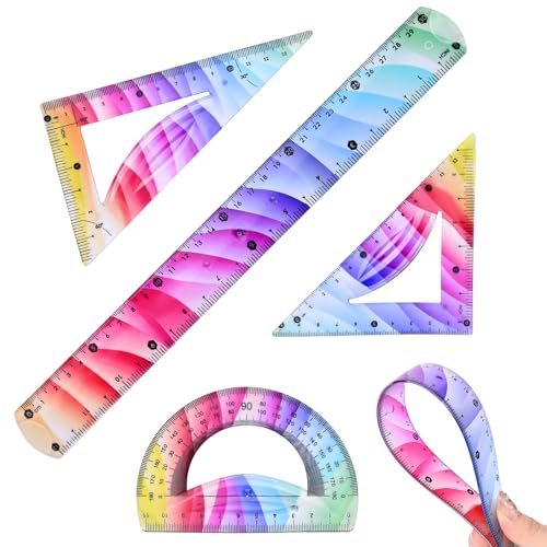 4 Pcs Flexible Rulers Set, Geometry Kit, Bendable Rulers (12 Inch)
