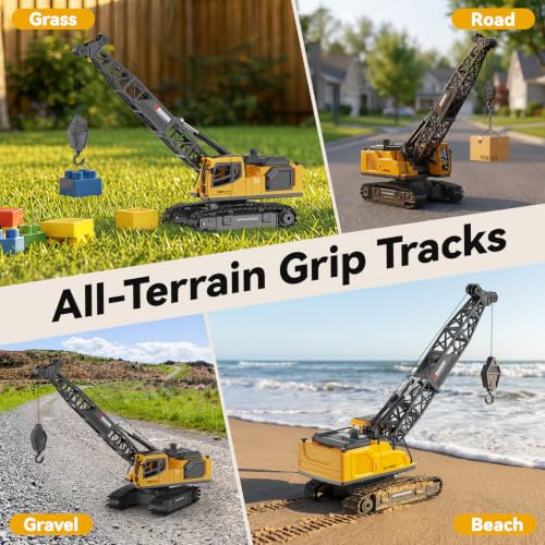 Remote Control Crane Toy for Boys, 2.4GHz RC Crawler Crane with Metal Hook & 2x1200mAh Batteries, 1:18 12-Ch RC Construction Vehicle with Lights, Sound,Spray, Birthday Gift for Kids Ages 8-12 - size: 7.3*4.5*7.5IN