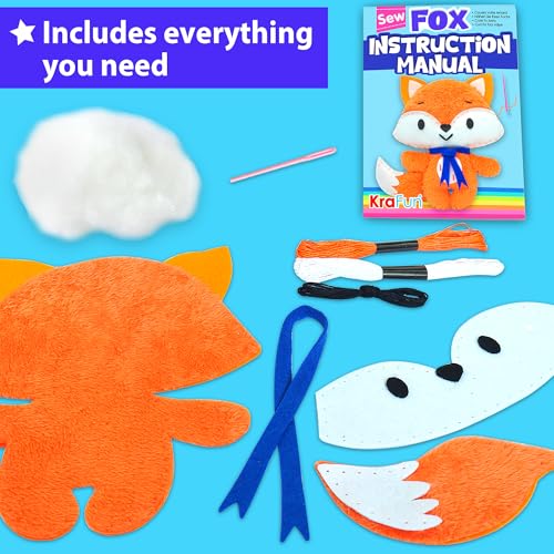 KRAFUN Fox Sewing Kit for Kids Ages 8-12 - No Scissors No Glue - color: Fox
