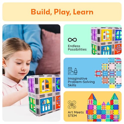 PicassoTiles Window and Door Clip On Magnetic Blocks Magnet Tiles Magnets Building Tile Construction Toy Set STEM Education Toys Learning Kit Stacking Block Playset Boys & Girls Age 3+ PT30 - color: 30 Pcs Window and Door