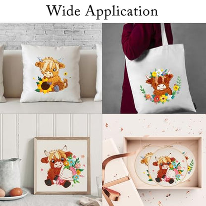 Nuberlic 3 Pack Embroidery Kit for Beginners, Highland Cow Embroidery Kits - color: Highland Cow