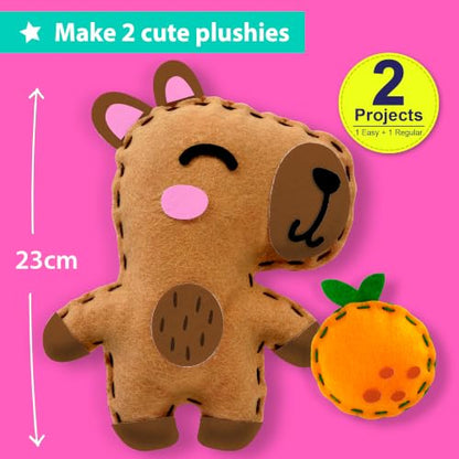 KRAFUN Beginner Sewing Kit, Sew Capybara & Orange, Pre-Cut Felt, Ages 5+ - color: Capybara