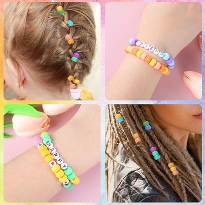 2600+pcs Pony Beads Kit, 18 Color Rainbow Kandi Beads Set, Multicolor Matte Plastic Jewelry Making Kit for DIY Craft Friendship Bracelet Necklace Key Chain - color: rainbow pony beads
