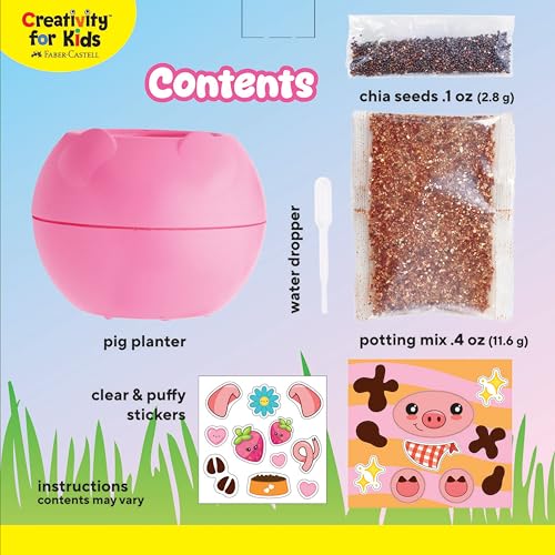 Creativity for Kids Plant-a-Pet Barnyard Pig Kit | Decorate, Plant & Grow Your Own Pet | Chia Seed Gardening Craft | Spring Crafts & Screen-Free Kids Activity (Ages 6+) - style: Pig