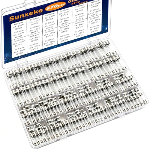 24 Values 370pcs Fast Blow Glass Fuses Assortment Kit 250V 0.5A 1A 2A 3A 4A 5A 6.3A 7A 8A 10A 15A 20A 5X20MM 0.63A 1A 2A 3A 4A 5A 7A 8A 10A 15A 20A 25A 6X30MM 250V Fast-Blow Glass Fuses Set - size: 370PCS kit