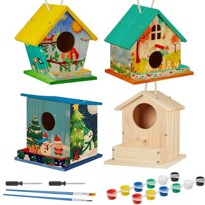 Liliful 4 Pack Bird House Kit for Kid, Wood DIY Birdhouse, Seasonal Style - color: Seasonal Style