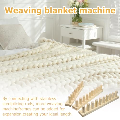 ZMJY 46" Adjustable Chunky Yarn Loom Kit for DIY Blankets | Beginner-Friendly Hand Knitting Loom with Modular Wooden Frame | No Needles Required for Family Craft, Home Decor & Stress Relief