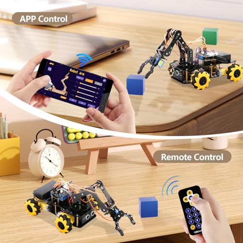 Robotics for Kids Ages 8-12, ACEBOTT Smart Robot Arm Car Kit with 5DOF, STEM Toys for Boys Age 8-12 12-16+, ESP32 Arduino/Python/Blockly Coding, App & Remote Control, STEM DIY Gift for Teens & Adults - color: Yellow