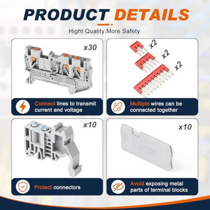Din Rail Terminal Block,ZPT2.5-Twin,Push-in,Gray,56 Pcs - color: Gray, size: ZPT2.5-TWIN,Push-in