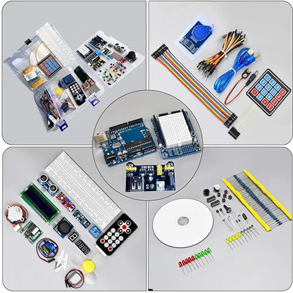 Uno R3 Starter Kit Compatible with Arduino IDE - 200+ Components Electronics Kit with 720P Video Course, Sensors, LEDs, Breadboard, Online Support for Beginners STEM