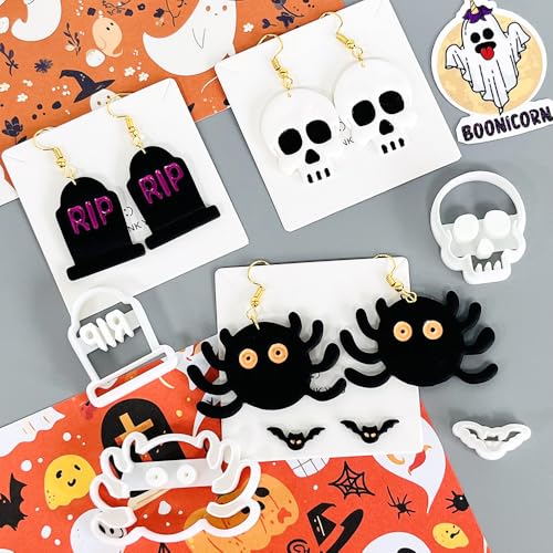 Xaekicr Halloween Polymer Clay Cutters Set – 8Pcs Clay Earring Cutters for Polymer Clay Jewelry, Ghost Bat Skull Pumpkin Shapes Clay Tools and Molds for DIY Crafts - color: A color