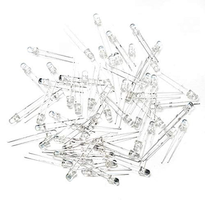 CHANZON 100 pcs 3mm White LED Diode Lights (DC 3V 20mA) - color: B) White, size: 3mm Round Top