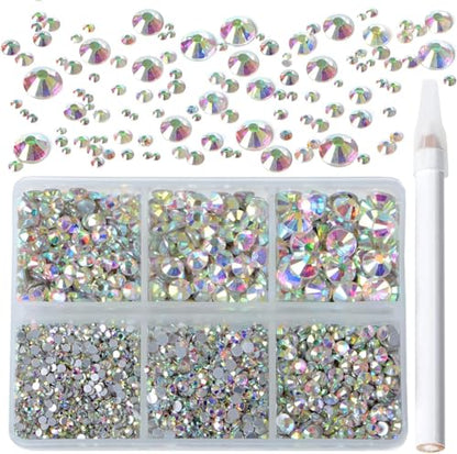 Bymitel 5000 Pieces 6 Mixed Sizes Glue Fix on Glass Rhinestones Round Crystal Gems Flatback for DIY Jewelry Making with one Picking Pen (6-Sizes 5000PCS, Crystal AB) - color: Crystal AB, size: 6-SIZES 5000PCS