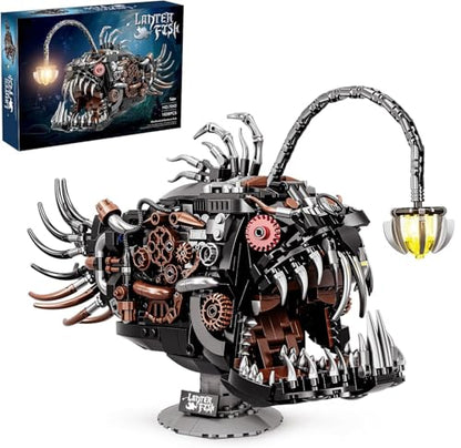 Mechanical Angler Fish Building Set, Compatible with Lego for Adult, Creative Ocean Perfect as an Office or Home décor for Adults(1038PCS) - style: Lantern