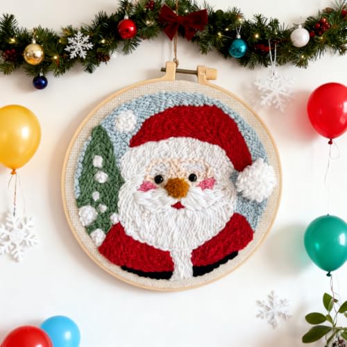 DIY Punch Needle Kits Santa Claus with Hoop 20x20cm-9 - color: 01-Santa Claus